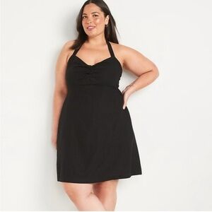 Old Navy Fit and Flare Halter Linen Babydoll Ruched Dress